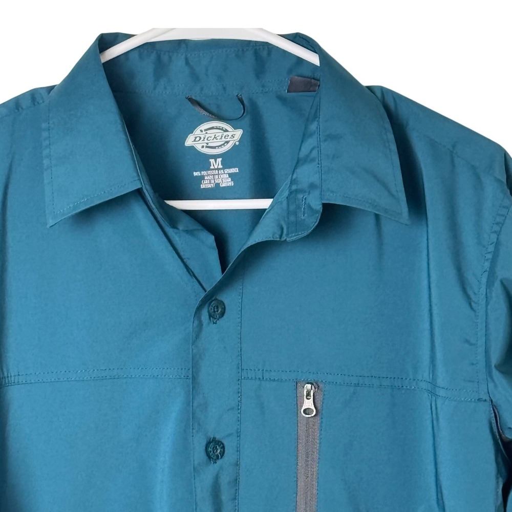 Dickies Button Down Shirt Teal Blue Zip Pocket SL304IL Be Cool Vented M Work